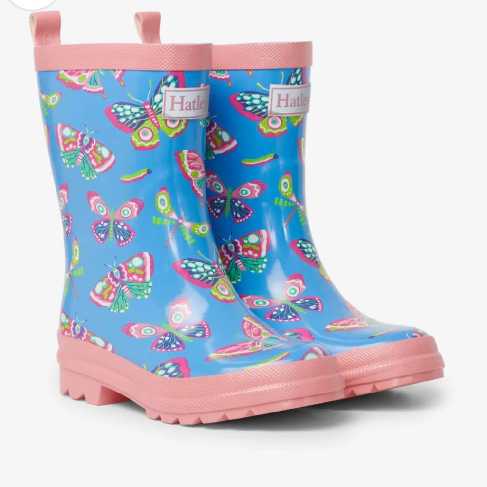 GUC Hatley blue butterfly boots, girls size 10
